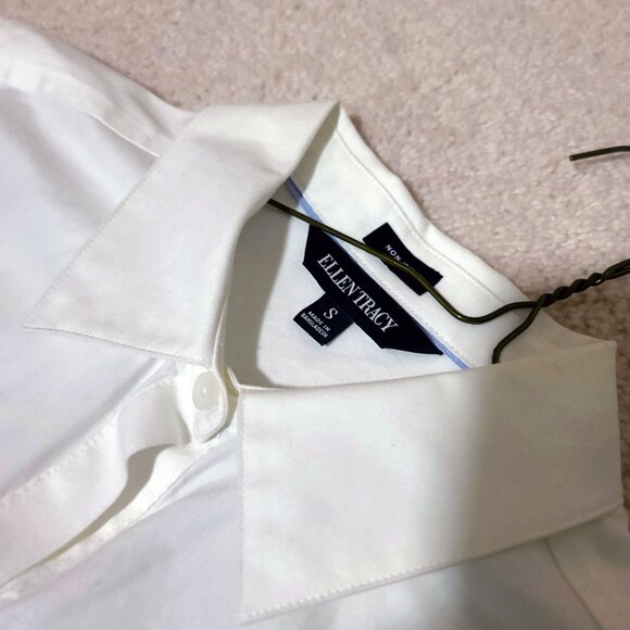 Ellen Tracy | White Button Down Long Sleeve Collar Shirt Top Blouse - Picture 3 of 4